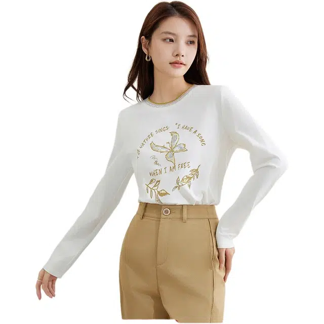 熙然 设计感印花撞色圆领常规长袖卫衣 女款