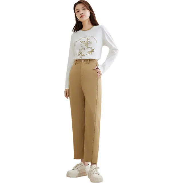 熙然 设计感印花撞色圆领常规长袖卫衣 女款