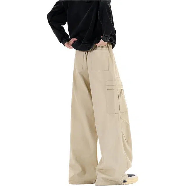 加荣 美式机能运动裤秋季青少年户外出行通勤百搭潮牌伞兵痞帅宽松小众抽绳松紧腰直筒阔腿休闲裤子工装裤 男女同款