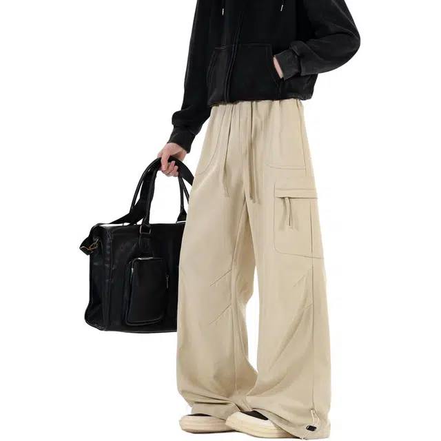 加荣 美式机能运动裤秋季青少年户外出行通勤百搭潮牌伞兵痞帅宽松小众抽绳松紧腰直筒阔腿休闲裤子工装裤 男女同款