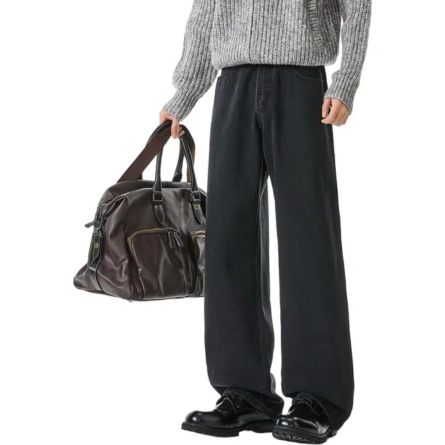 米素力 高级感百搭休闲纯色宽松轻奢风中腰牛仔裤 男款