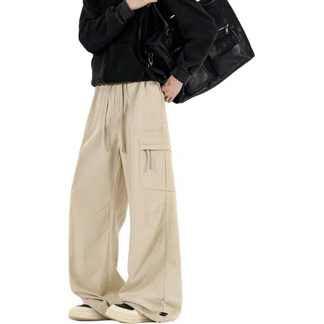 加荣 美式机能运动裤秋季青少年户外出行通勤百搭潮牌伞兵痞帅宽松小众抽绳松紧腰直筒阔腿休闲裤子工装裤 男女同款