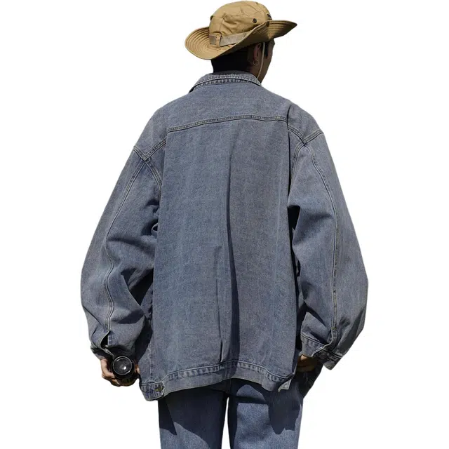 木林森 美式复古高街水洗做旧拼接解构时尚潮牌痞帅拉链设计感休闲百搭牛仔外套 男女同款