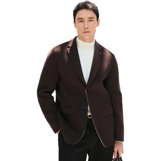 丹宁哲学 纯羊毛双面呢高端纯色长袖标准便服单西西装 男款