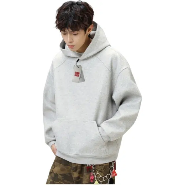 北极绒 男秋季款基础纯色廓形帽衫质感潮牌宽松卫衣 男款