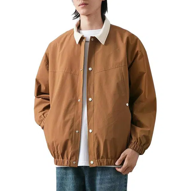 杜克恩 户外防水工装外套秋季美式复古潮流宽松翻领撞色巴恩风教练夹克 男女同款