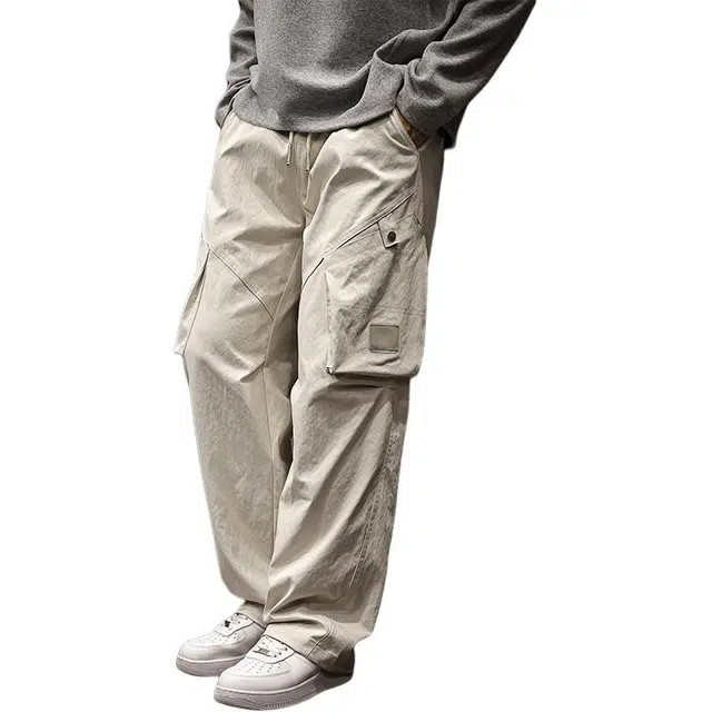 路杰邦 复古水洗春秋季纯色中腰工装裤 男款