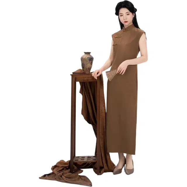 织造司 盘扣短袖连衣裙立领新中式汉服 女款