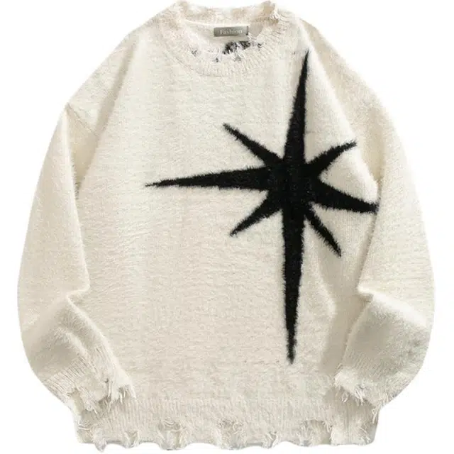 地界二 街头毛边撞色提花复古学院风设计感小众慵懒风针织衫 男款