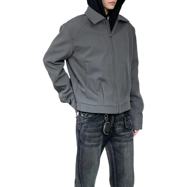 地界二 美式复古垫肩西装男秋季小众潮流设计高级感休闲拉链短款外套复古垫肩秋季纯色夹克 男款