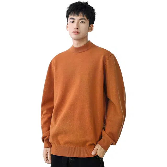 米素力 宽松套头中领纯色落肩袖青春活力风毛衣 男女同款