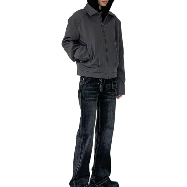 地界二 美式复古垫肩西装男秋季小众潮流设计高级感休闲拉链短款外套复古垫肩秋季纯色夹克 男款