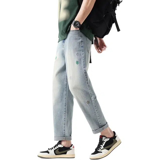 帝狼牛 复古薄款宽松直筒九分裤休闲舒适个性时尚牛仔裤 男女同款