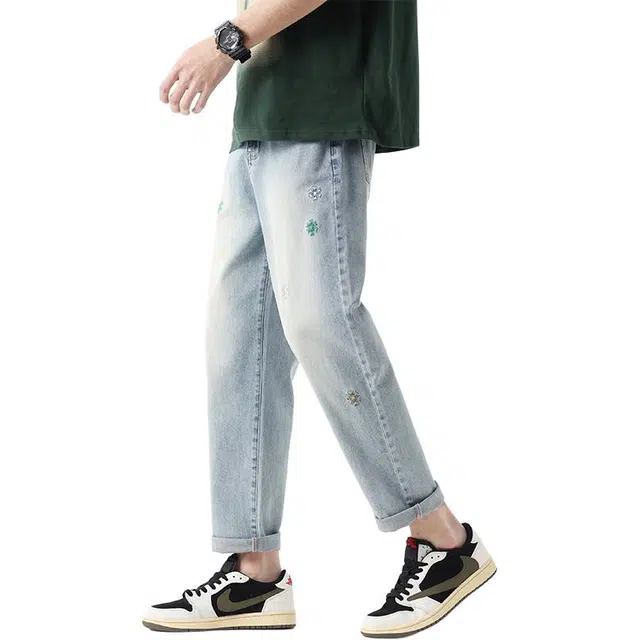帝狼牛 复古薄款宽松直筒九分裤休闲舒适个性时尚牛仔裤 男女同款