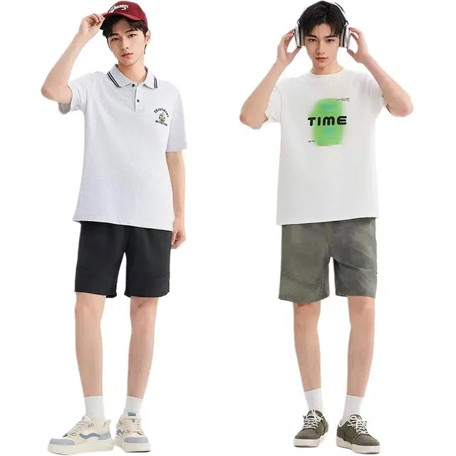 三福 脏脏扎染宽松橡筋腰头中腰休闲短裤 男款