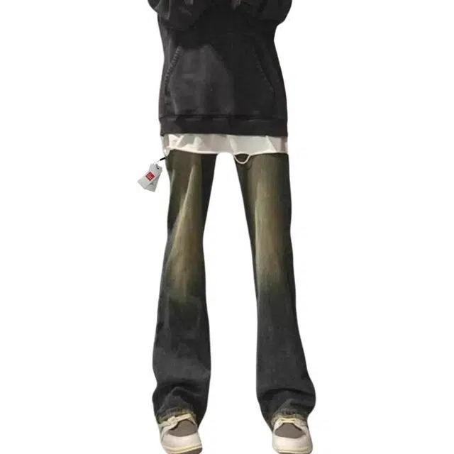 北极绒 高街复古百搭春秋季美式阔腿微喇长裤牛仔裤 男款