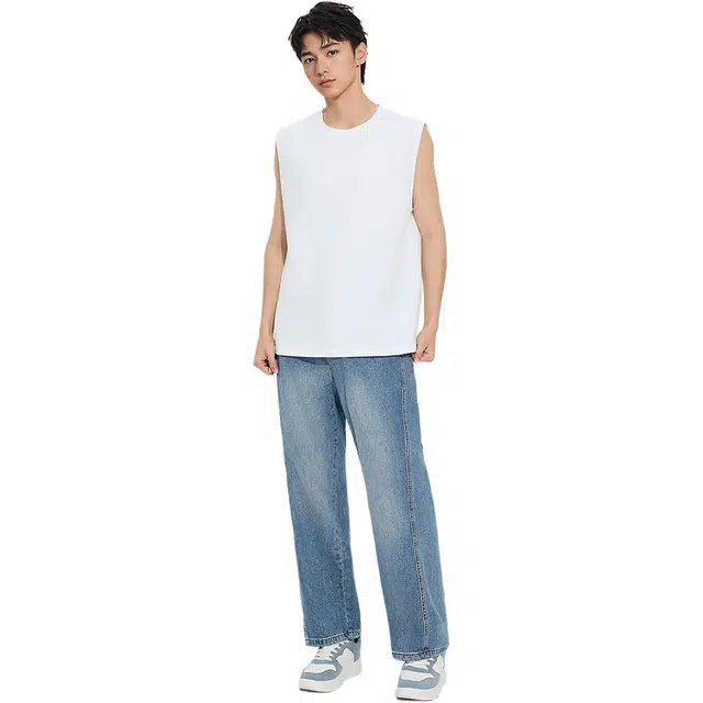 三福 简约宽松外穿纯色背心 男款