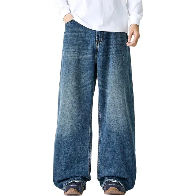 米素力 时尚阔腿复古宽松休闲中腰牛仔裤 男女同款