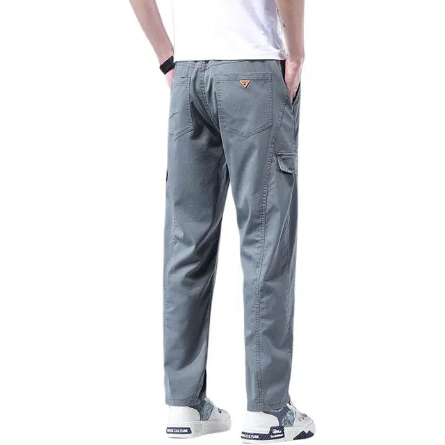 潮人榜 美式高街拼接薄款夏复古百搭工装潮牌抗皱垂感宽松直筒天丝透气休闲裤 男款