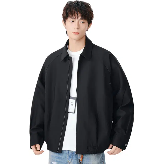 米素力 高级感垂坠短款纯色插肩袖宽松型潮夹克 男女同款