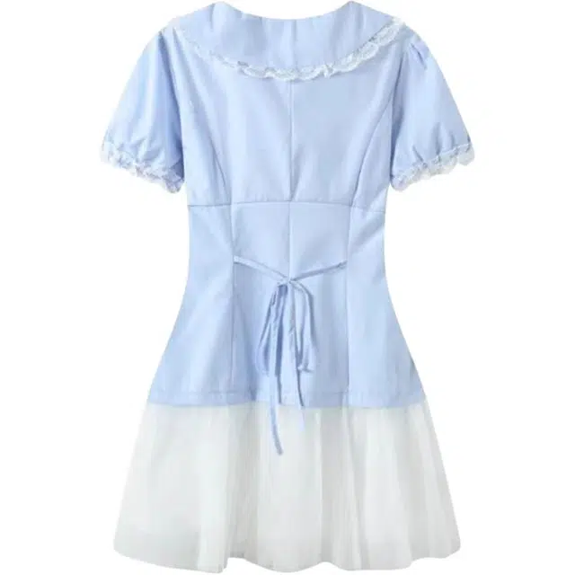 识恩 大码学院风女夏季蝴蝶结蕾丝蓬蓬裙短袖连衣裙 女款