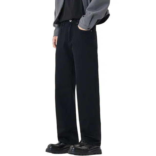 希越 美式复古直筒休闲裤男高街潮牌设计宽松阔腿牛仔裤 男款