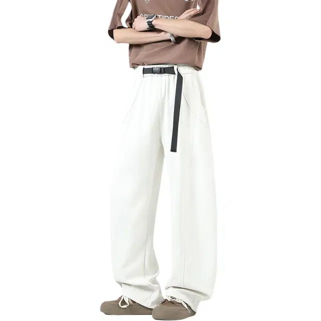 加荣 美式高街弯刀裤男士夏季轻薄透气潮牌青少年户外出行百搭休闲裤小众设计感大码抽绳松紧腰宽松运动裤直筒阔腿裤长裤 男女同款