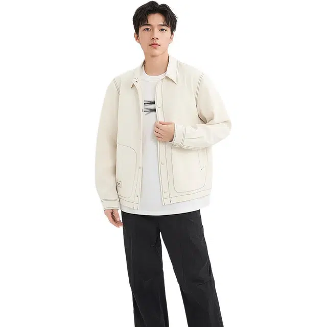 三福 肌理提花时尚长袖翻领夹克外套 男款