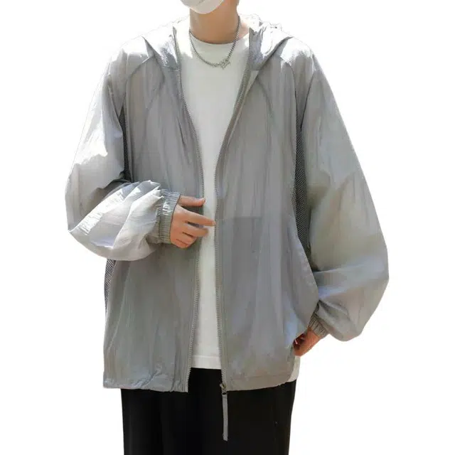 地界二 轻薄衣男夏季户外登山连帽宽松潮外套冰丝夏季户外纯色收口袖宽松夹克 男款