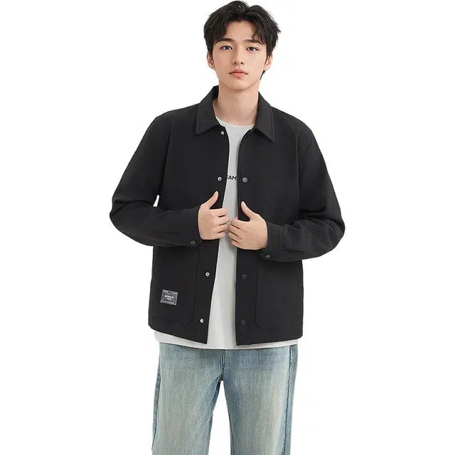 三福 肌理提花时尚长袖翻领夹克外套 男款