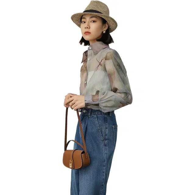美洋 复古花卉印花单排扣长袖衬衫 女款 花色