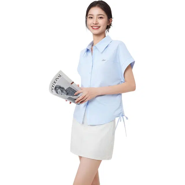 爱依服 简约舒适纯色翻领短袖衬衫 女款