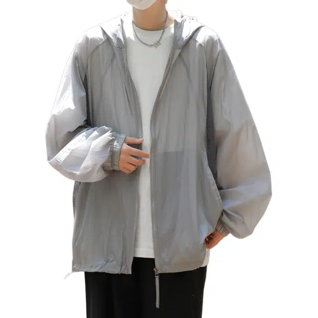 地界二 轻薄衣男夏季户外登山连帽宽松潮外套冰丝夏季户外纯色收口袖宽松夹克 男款