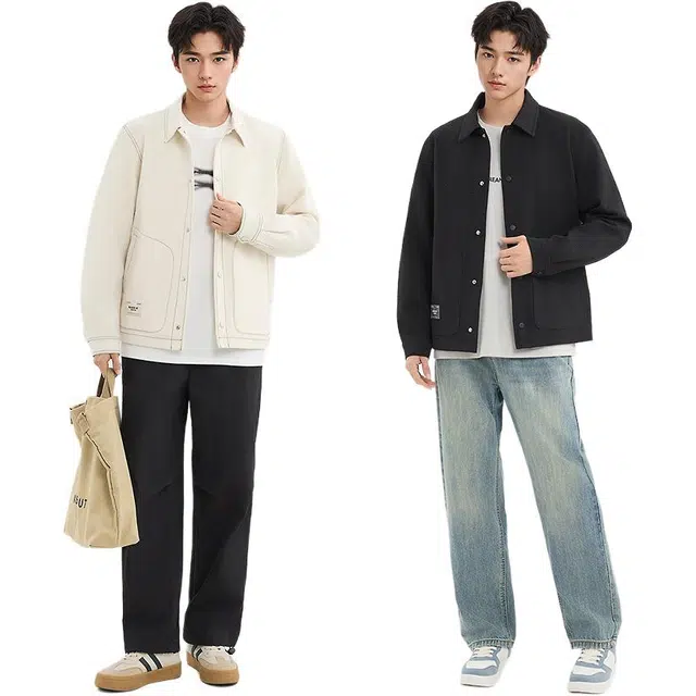 三福 肌理提花时尚长袖翻领夹克外套 男款