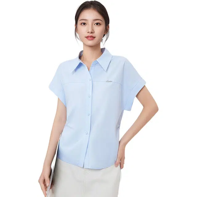 爱依服 简约舒适纯色翻领短袖衬衫 女款