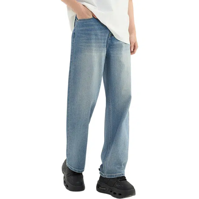 三福 经典洗水中腰长裤牛仔裤 男款
