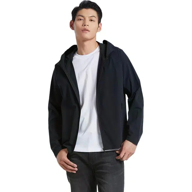 利郎 轻薄连帽纯色常规长袖防晒服 男款