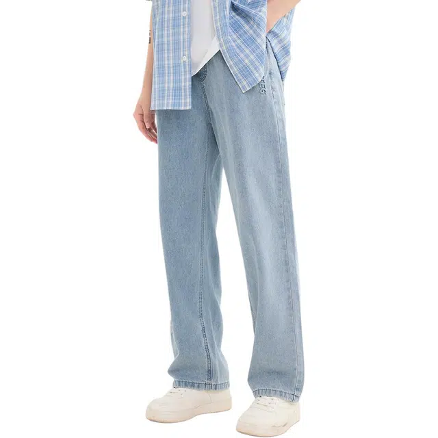 三福 抽绳宽松直筒中腰长裤牛仔裤 男款