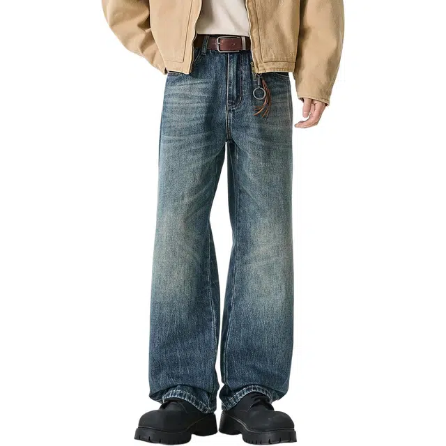 米素力 休闲直筒简约中腰牛仔裤 男女同款