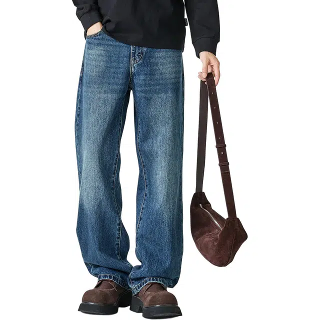 米素力 阔腿裤美式宽松休闲中腰牛仔裤 男女同款