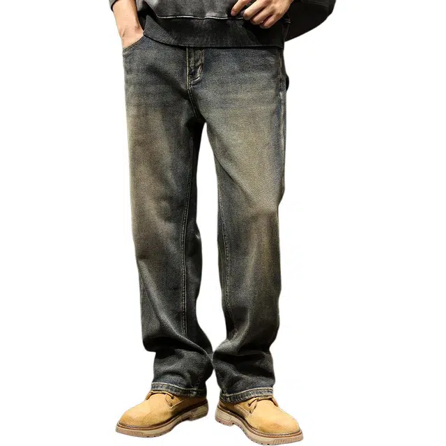 路杰邦 宽松直筒水洗休闲裤男士秋季美式复古潮牌阔腿大码裤子牛仔裤 男款