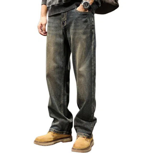 路杰邦 宽松直筒水洗休闲裤男士秋季美式复古潮牌阔腿大码裤子牛仔裤 男款