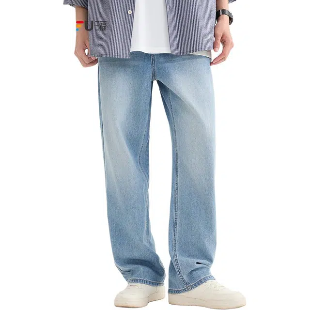 三福 宽松直筒时尚中腰长裤牛仔裤 男款