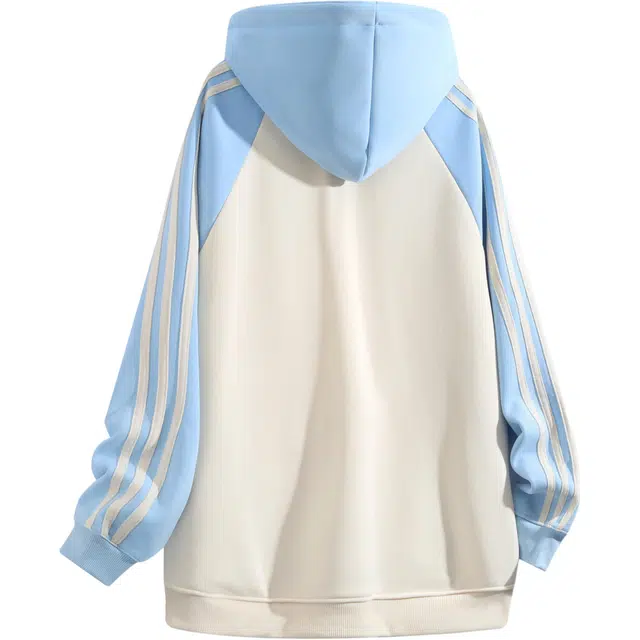 吾皇猫 美式潮流卡通动漫巴扎黑时尚街头个性侧面条纹拼接重磅宽松休闲长袖卫衣 男女同款