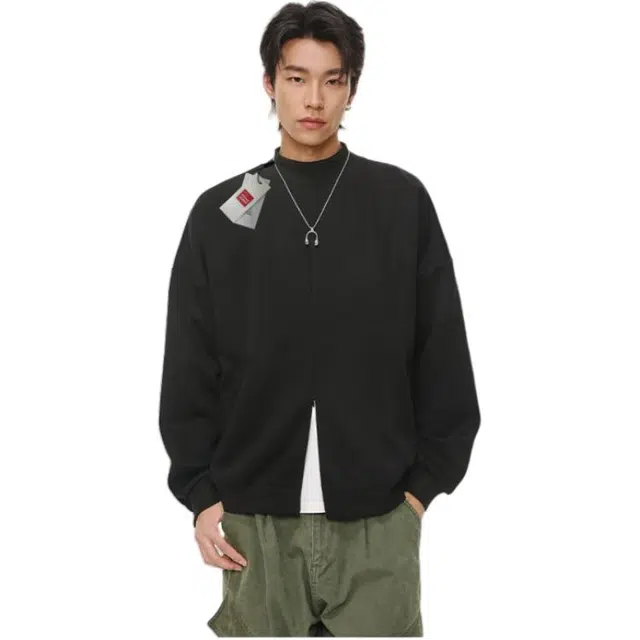 北极绒 美式复古半高领无帽子设计感半拉链长袖卫衣 男款