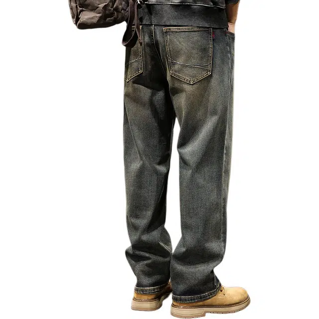 路杰邦 宽松直筒水洗休闲裤男士秋季美式复古潮牌阔腿大码裤子牛仔裤 男款