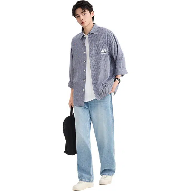 三福 宽松直筒时尚中腰长裤牛仔裤 男款