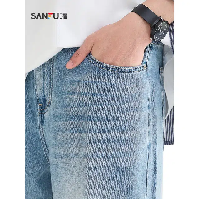 三福 宽松直筒时尚中腰长裤牛仔裤 男款