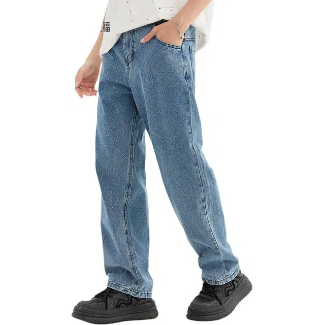 三福 宽松直筒洗水中低腰长裤牛仔裤 男款