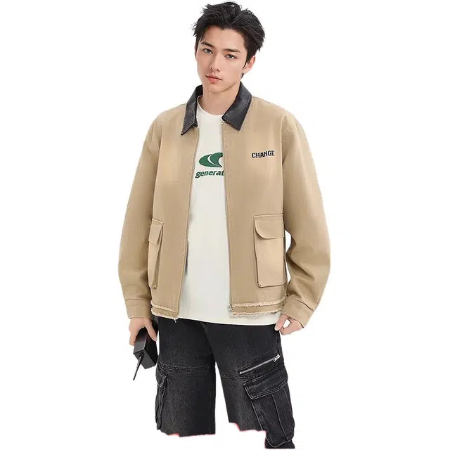 三福 时尚翻领宽松型简约夹克外套 男款